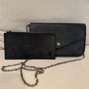 Black Leather Wallet and Pouch Set